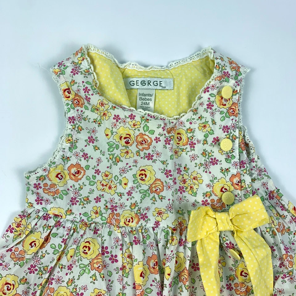 Vestido Bebé George UK Limited Floral 24M 100% Algodón Amarillo Naranja Rosa Lazo VER Foto 4 de 4