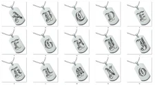 Stainless Steel Royal Monogram Letter A-Z Dog Tag Pendant Necklace Ball Chain