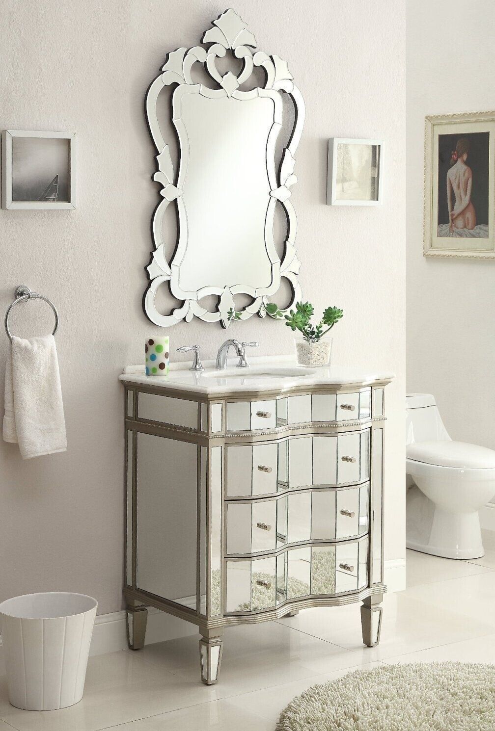 Benton Collection Asselin Bathroom Sink Vanity with Mirror Set K