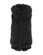 Jocelyn Hooded Women’s Faux Fur Bomber Vest, Black, M