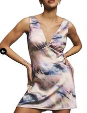 BHLDN New NWD Claire V-Neck Printed Satin Mini Size XL