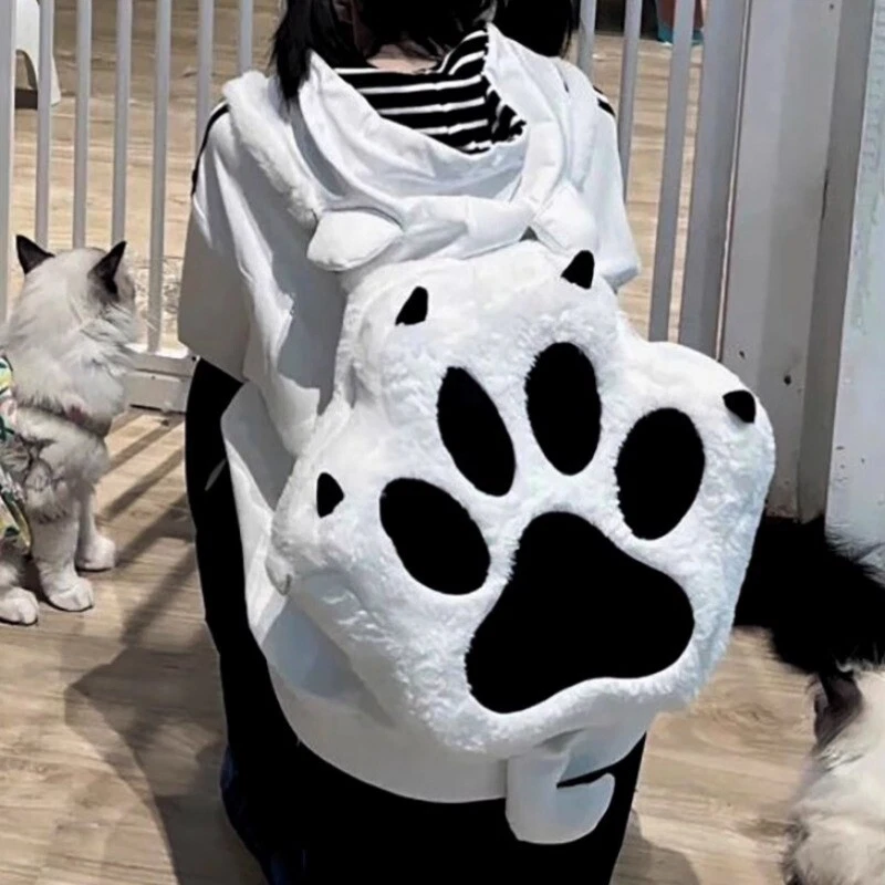 Fashion Ladies Girls Backpack Shoulder Bag Cat Claw Casual Preppy Style Furry - Image 4 of 4