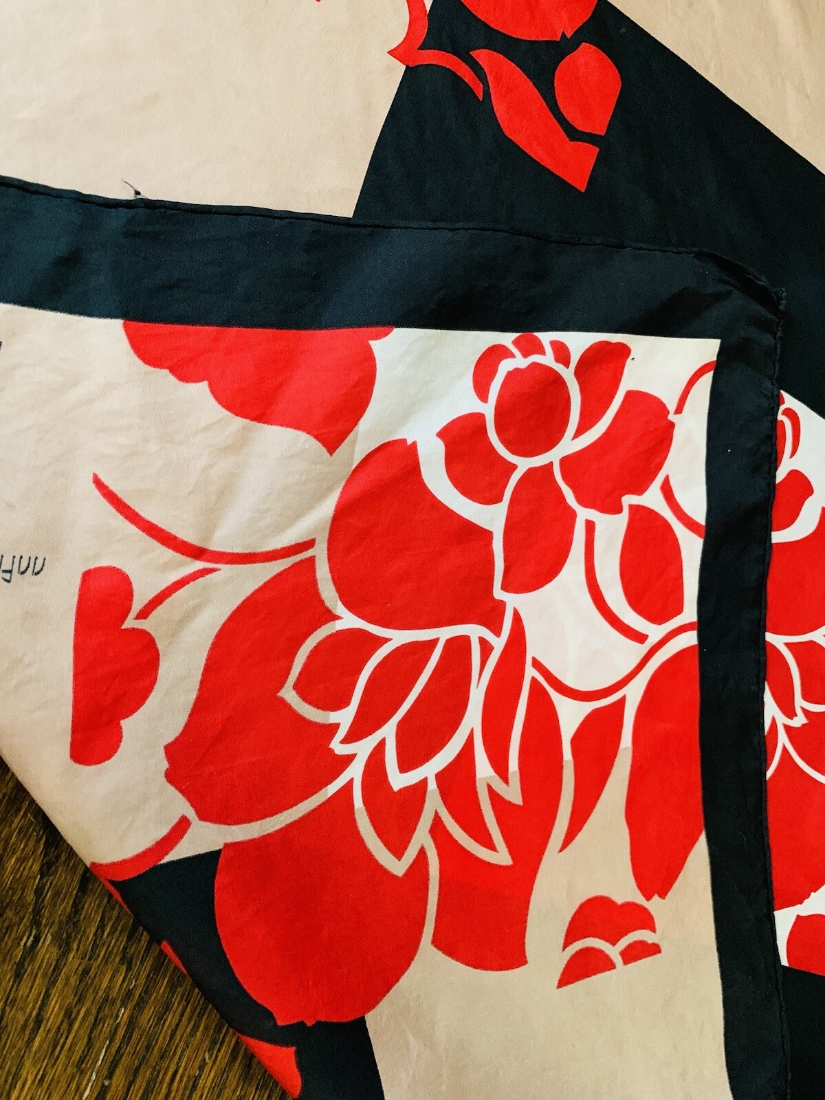 RARE Vintage JoAnn Wild Silk Scarf Red Floral Design Hand Rolled 30x30” Japan