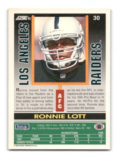1992 Score Football #1 - #250 - - - Pick A Card - - - Complete a Set - Picture 37 of 281
