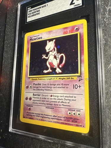 1999 Pokémon Base Set 2 Mewtwo 10 /130 Holo Holographic Graded SGC 2 Good - Picture 4 of 14