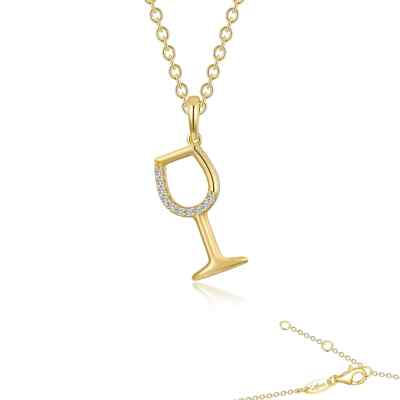 BRAND NEW Lafonn Yellow Gold Plated Pave Wine Glass Pendant Necklace P0312CLG20