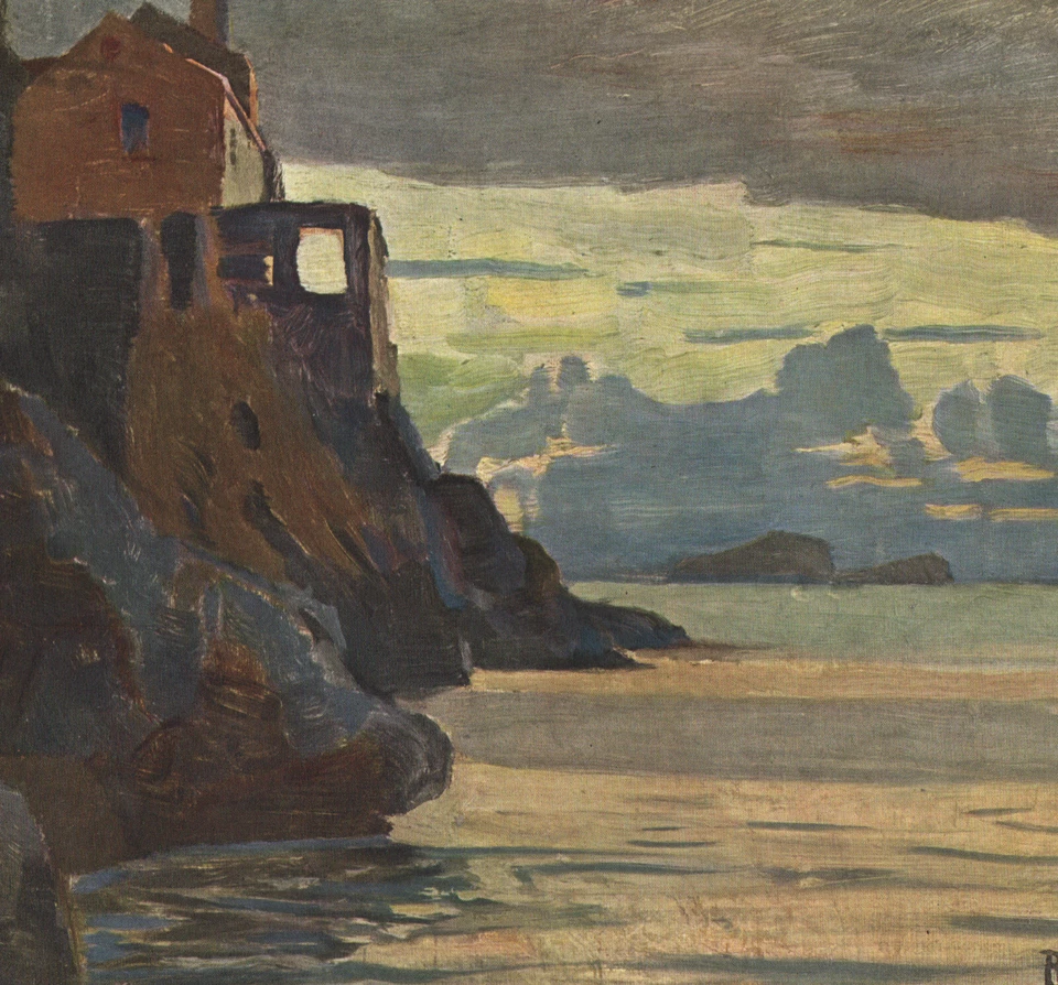 1910 Lithographie Villa au bord de l'Adriatique Paysage Rudolf Hellwag - Photo 2/2