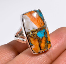 Orange Spiny Oyster Turquoise Ring 925 Sterling Silver Statement Rings Jewelry
