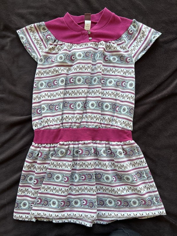 EUC Girls Tea Collection Nordstrom SS Fall Oatmeal Burgundy Cotton Dress Tunic 6
