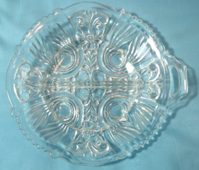 Vintage Clear Glass 2-Part Divided Candy Nut Dish 8 in