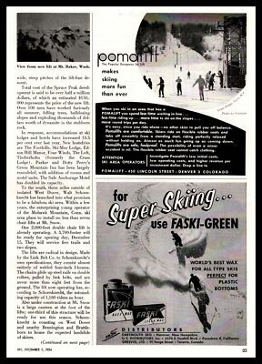 1954 Faski-Green Base Speed Ski Wax And Pomalift Ski Lifts Denver CO Print Ad