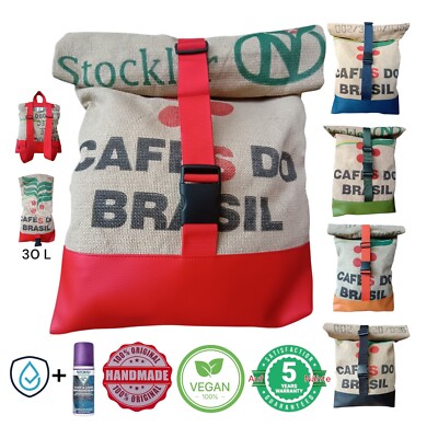 VanDerElv ROLL-TOP-RUCKSACK, 30 L Volumen, aus Upcycling Kaffeesack, Unisex,