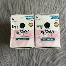 L'eggs Silky Sheer Leg Pantyhose Tights Womens Size Q Jet Black Control Top