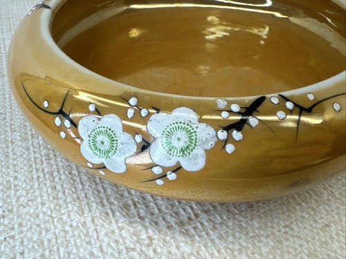 Vintage Japan Lusterware Bowl Planter Cherry Blossom low profile Sakura Peach 8" - Picture 5 of 11