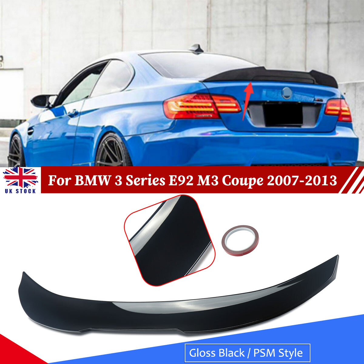 FOR BMW 3 SERIES E92 COUPE 2DR PSM STYLE REAR BOOT TRUNK LIP SPOILER GLOSS BLACK