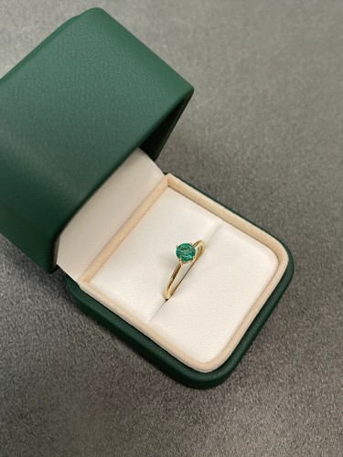 0.30 Carat Natural Emerald Four Prong Solitaire Engagement Ring Gold 14K - Picture 4 of 10