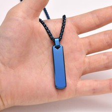 Blue Neckace Simple Design Pendant Cube Stick Bar Pendants Stainless Steel 24''