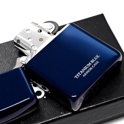 Zippo Armor Case Titanium Coating Blue Side Logo 