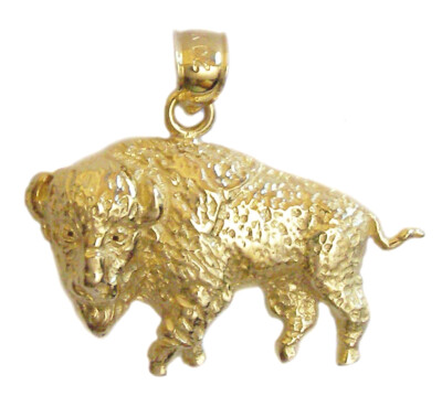 Neu 14k Gold Bison Büffel Anhänger