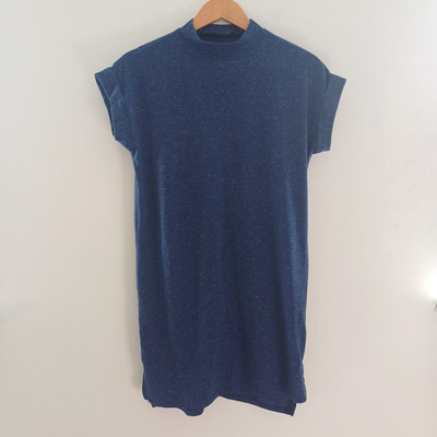 Primark T Shirt Size 8 Blue Short Sleeved Top Long Length Small High Neck