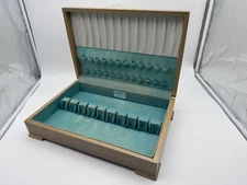 1881 ROGERS ONEIDA LTD WOOD SILVERWARE FLATWARE STORAGE CHEST BOX GREEN LUCITE