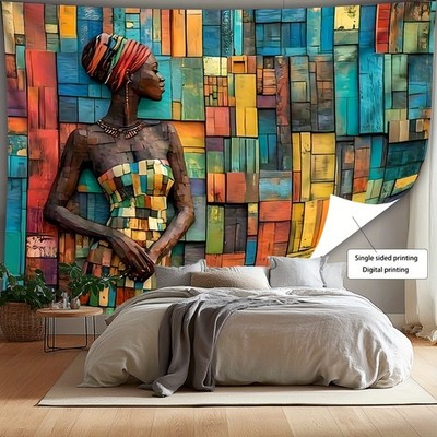 2D Flat - [2D Flat Printing] African Woman 3D Visual Effect Wall Tapestry, Vin