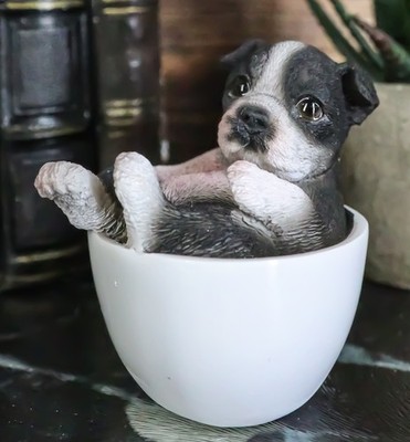 Realistic Mini Boston Terrier Teacup Statue 2.5''H Pet Pal Tuxedo Gentleman Dog