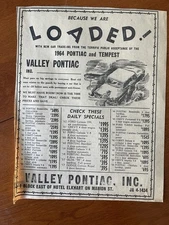 Valley Pontiac Car Dealership 1963 Newspaper Ad Clipping Elkhart Indiana