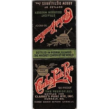 Clarke's Pure Rye Dundalk MD Vintage Matchbook Cover SC7-Y6