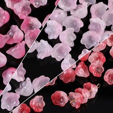 Glass Trumpet Flower Beads 300pcs for DIY Jewelry Making - Red Pink