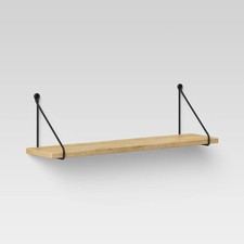24" x 6" Wood Wall Shelf with Hanging Wire Matte Black -