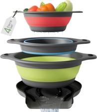 Collapsible Colanders (3 Pack Set) Food Strainers Size Small/Med/Large with Over