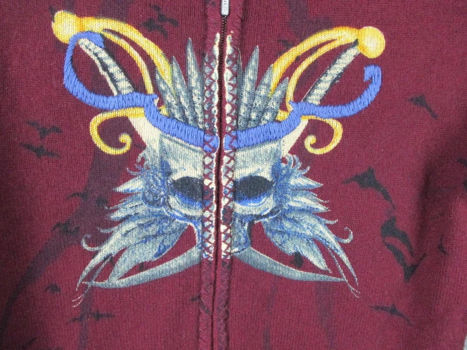 Cárdigan con Capucha Raw 7 Suéter Para Mujer Rojo Medio 100% Cachemira Cremallera Completa Calavera Foto 2 de 4