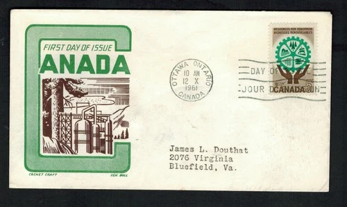 Canada #395, 1961 5¢ Resources, Cachet Craft cachet FDC