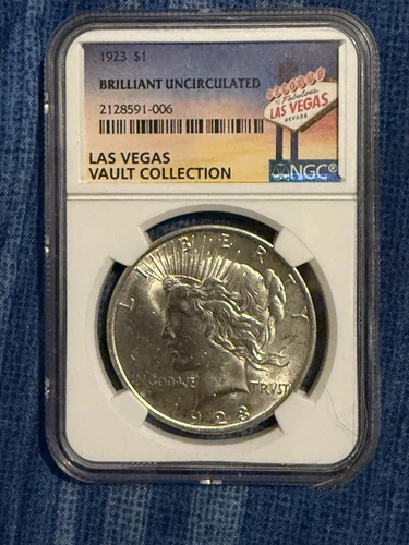 1923 Peace Silver Dollar NGC MS62 Las Vegas Vault Coll - slight scratch in slab