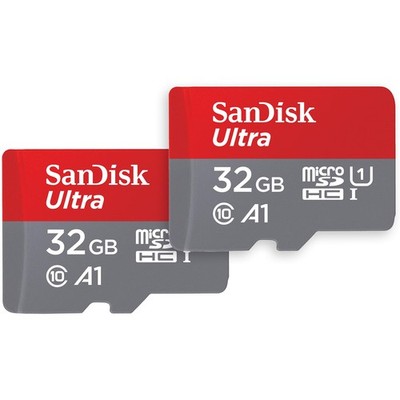 SanDisk Ultra 32GB microSDHC Speicherkarte + SD Adapter 32 (2er Pack), schwarz 