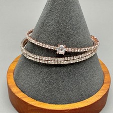 Bangle Bracelet Set Women Rose Gold Tone Rhinestone Solitaire Wrap Jewelry