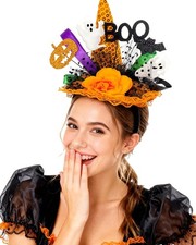 Halloween Witch Hat Headband Ghost Boo Fascinator for Women Pumpkin Headband