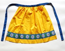 Beautiful Girls Dirndl Apron Blue Yellow Embroidered Flowers About Size 8 10 12