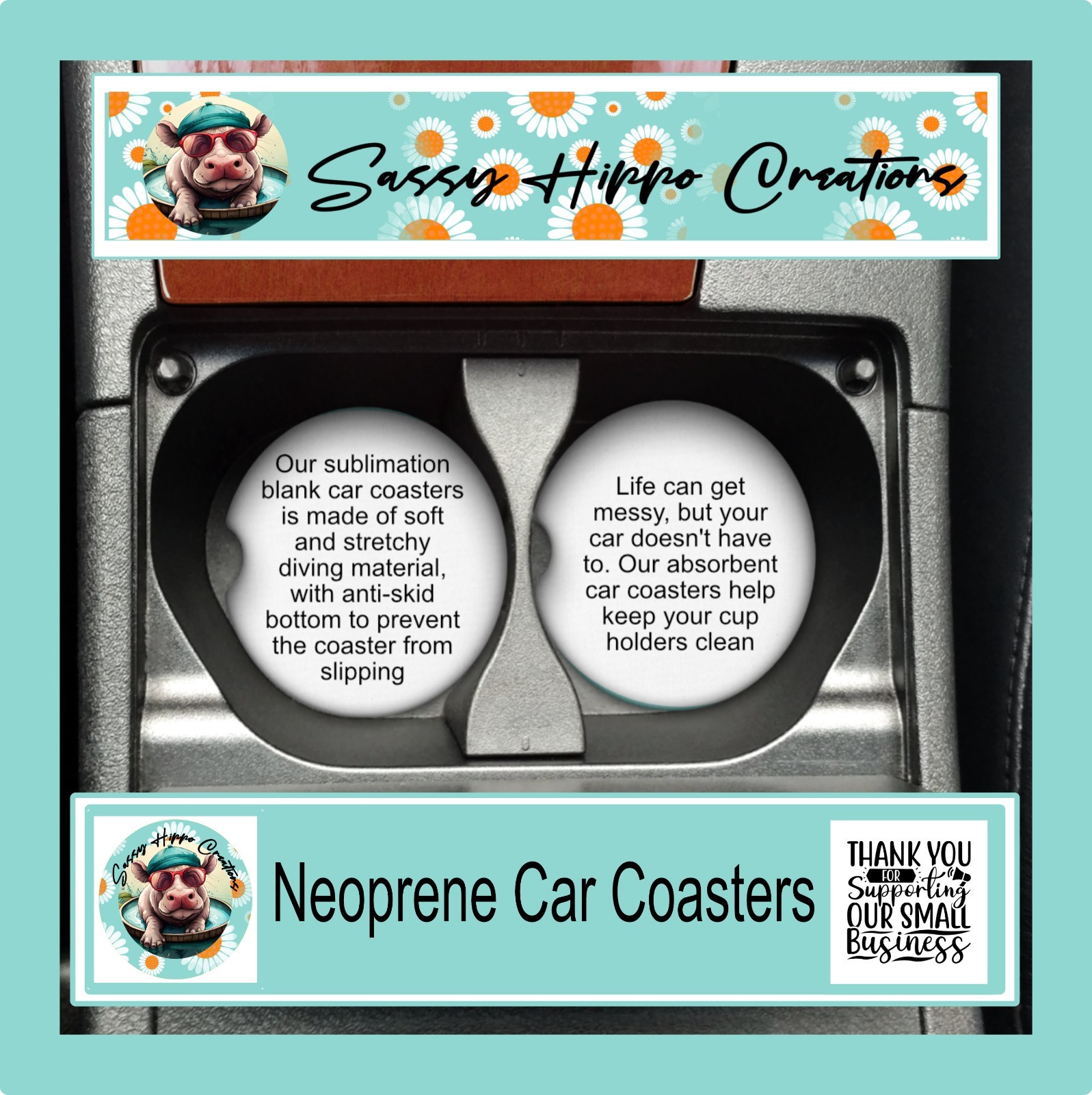 Car Coasters Creepy Bugs Insect Crawly Spooky Halloween Set of 2 Neoprene Absorb