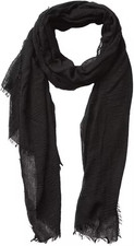 Cotton Blend Crinkle Vintage Soft Scarf with Fringed Edges,linen Black