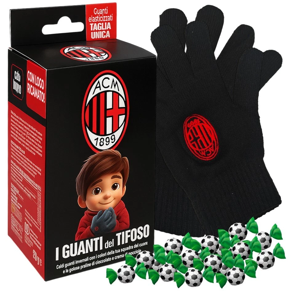 Icam Guanti del Tifoso MILAN con Cioccolatini a Latte e Nocciola 80g (2025)