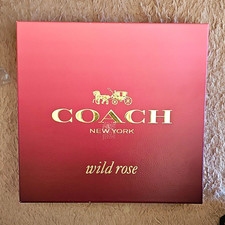 Coach Wild Rose Square Gift Box w/ Lid  Ribbon Pink Burgundy Paper