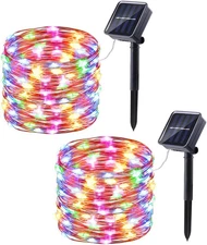 Solar String Lights Outdoor - 2 Pack Total 66Ft 200LED Solar Fairy Lights Waterp
