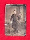 RARE CIVIL WAR ERA TINTYPE OF DAPPER GENTLEMAN POSING IN COAT AND BOOTS