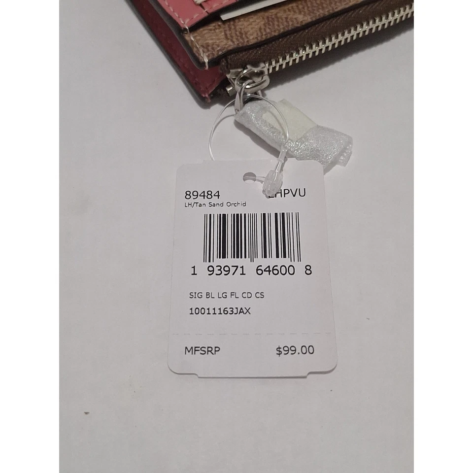 Estuche para tarjetas Coach Signature con cremallera en esquina 89484 color tostado arena orquídea nuevo con etiquetas Foto 4 de 4