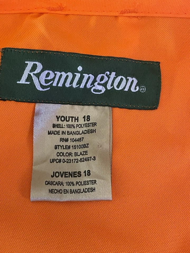 Remington Youth Size XL 18 Orange Hunting Safety Gun Vest Pockets Zip-up - Image 4 of 4