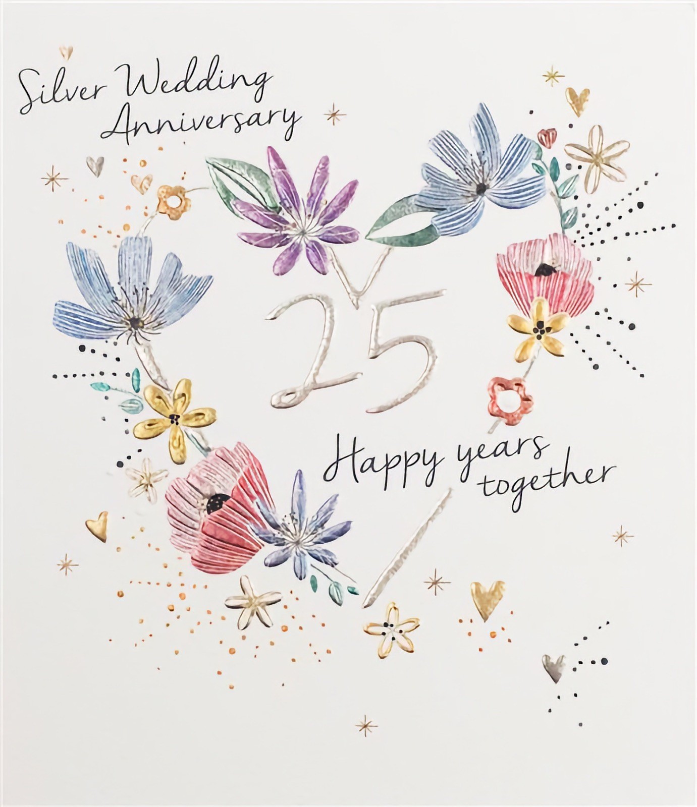 25th Wedding Anniversary Card Flowers Floral Heart 25 Happy Years Together