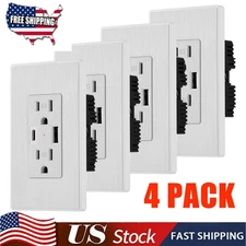 4 X Electrical Outlet Panel Wall Socket AC Power Dual USB Port TYPE-C USB-A 15A