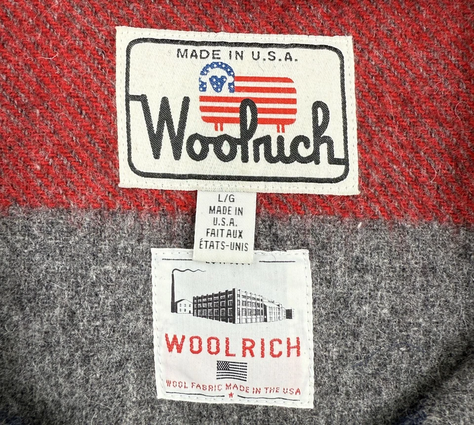 Woolrich Hoodie Mens Large Gray Red Blue Striped Wool USA Made Kangaroo Pocket - Image 3 of 4